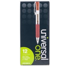 Bolígrafo de Gel Retráctil, Punto Fino 0.7 mm, Universal One, Tinta Roja, Caja/12