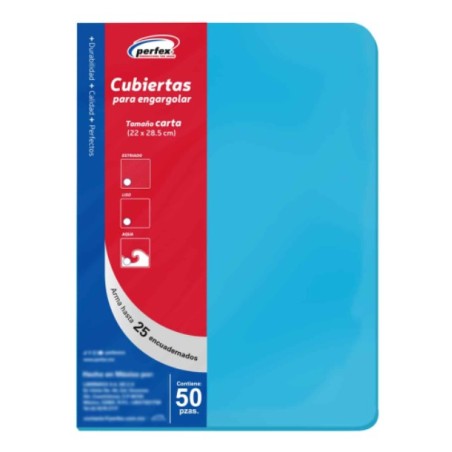 Cubiertas para Engargolado Esencial, Lisa Azul Rey, Tamaño Carta, Sin Perforar, Paquete/25