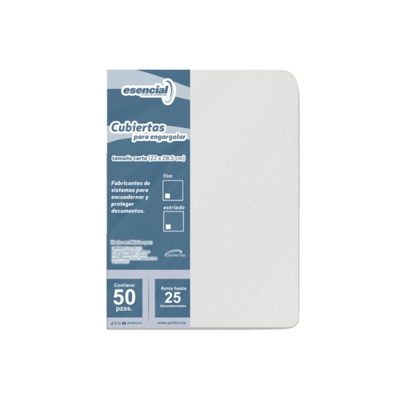Cubiertas para Engargolado Esencial, Transparente, Tamaño Carta, Sin Perforar, Paquete/25