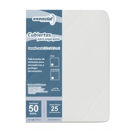 Cubiertas para Engargolado Esencial, Transparente, Tamaño Carta, Sin Perforar, Paquete/25