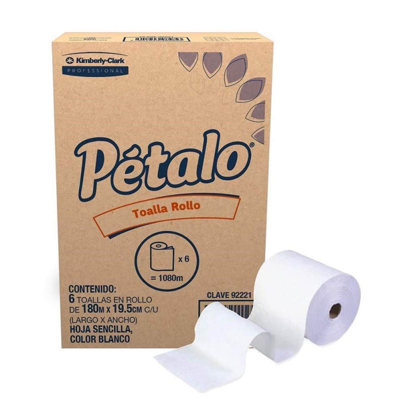 Toalla para Manos en Rollo Blanca PÉTALO,Blanco, 180 m, 6 Rollos.