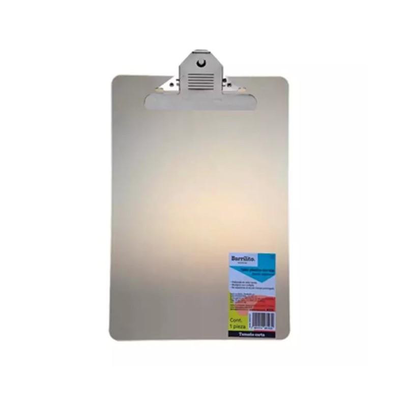 Tabla Agarrapapel de Plástico, Tamaño Carta, con Clip Metálico, Barrilito