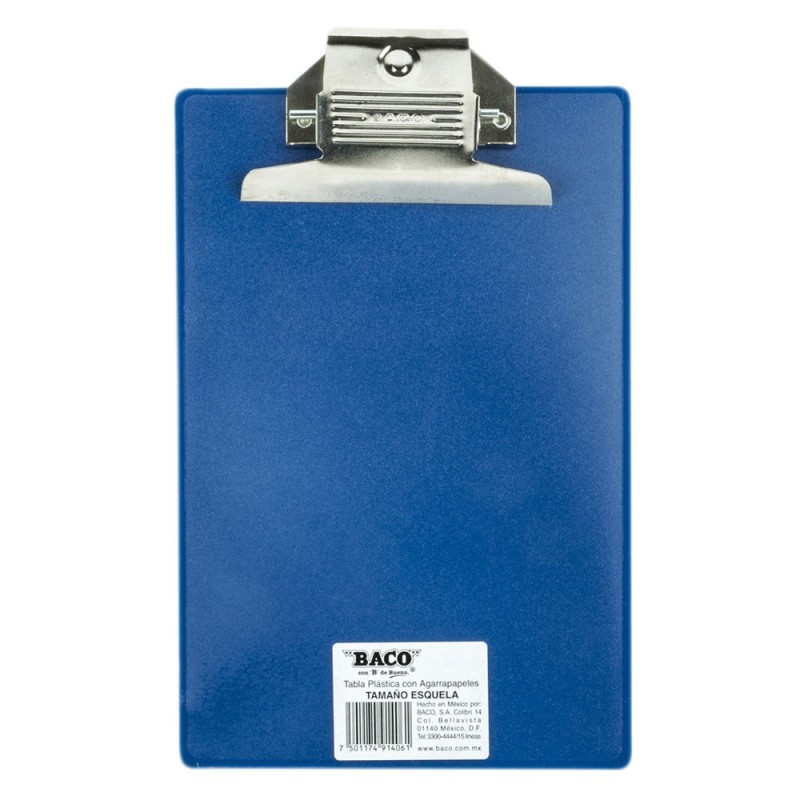 Tabla Agarrapapel de Plástico, Tamaño Esquela Azul (15.5 X 25.5 cm), Baco