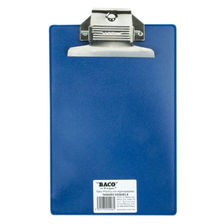 Tabla Agarrapapel de Plástico, Tamaño Esquela Azul (15.5 X 25.5 cm), Baco