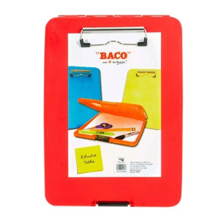 Tabla Agarrapapel de Plástico, con Broche Metálico, Tipo Estuche, Tamaño Carta, Baco