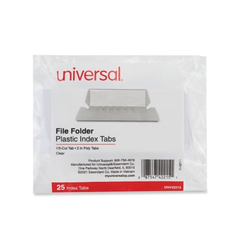 Pestañas de índice de Plástico Universal, Corte 3 1/2'', Transparente, Paquete/ 25