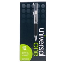 Bolígrafo de Gel Retráctil, Punto Fino 0.7 mm, Universal One, Tinta Negra, Caja/12
