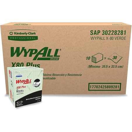 Wiper WYPALL® X80 Plus Food Service VERDE, Caja con 10 Pqquetes c/30