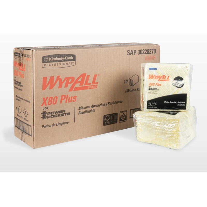 Wiper WYPALL® X80 Plus Food Service AMARILLO, Caja con 10 Pqquetes c/30