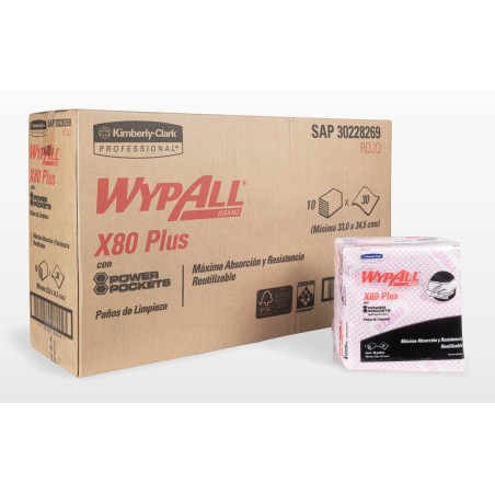 Wiper WYPALL® X80 Plus Food Service ROJO, Caja con 10 Pqquetes c/30
