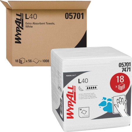 Wipers WYPALL® L40 05701 Cuatrifoldeados Blancos, Caja con 18 Paquetes con 56