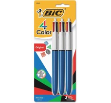 Bolígrafo Retráctil de Punto Mediano 1.0 mm, Bic®, 4 Colores, Paquete/3