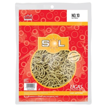 Ligas de Hule Natural, No 10, Contenido 80 grs.