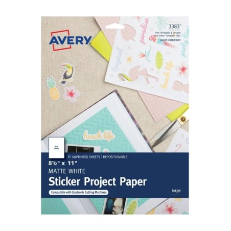 Papel Adhesivo Imprimible Avery, Blanco, Tamaño Carta (8.5'' x 11''), Paquete/15
