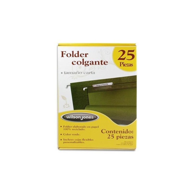 Folder Colgante para Archivo, Tamaño Carta, Verde, Wilson Jones, Paquete/25 