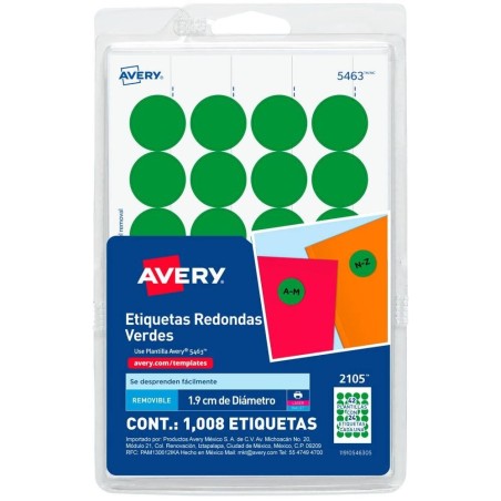 Etiqueta Redonda Verde Avery, Laser/Inkjet, 1.9 cm (3/4"), Paquete/1008