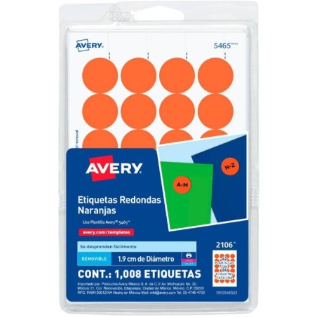 Etiqueta Redonda Naranja Avery, Laser/Inkjet, 1.9 cm (3/4"), Paquete/1008