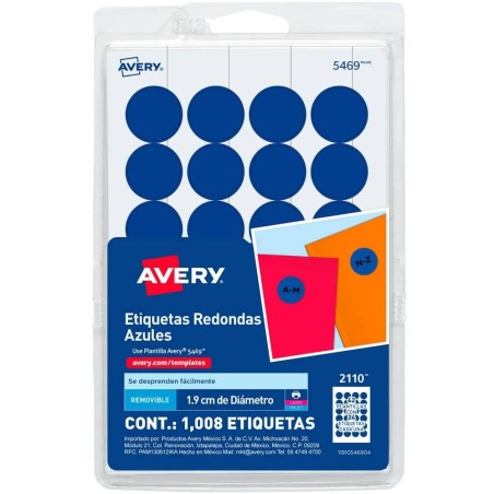 Etiqueta Redonda Azul Fuerte Avery, Laser/Inkjet, 1.9 cm (3/4"), Paquete/1008