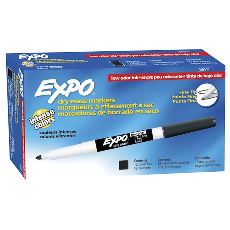 Marcador Expo Pizarrón, Negro, Punto Fino, Bajo Olor, Caja/12