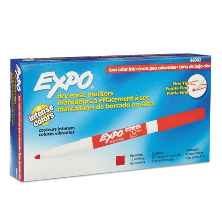 Marcador Expo Pizarrón, Rojo, Punto Fino, Bajo Olor, Caja/12