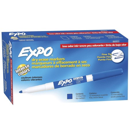 Marcador Expo Pizarrón, Azul, Punto Fino, Bajo Olor, Caja/12