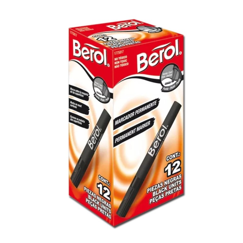 Marcador Permanente Berol, Color Negro, Caja/12
