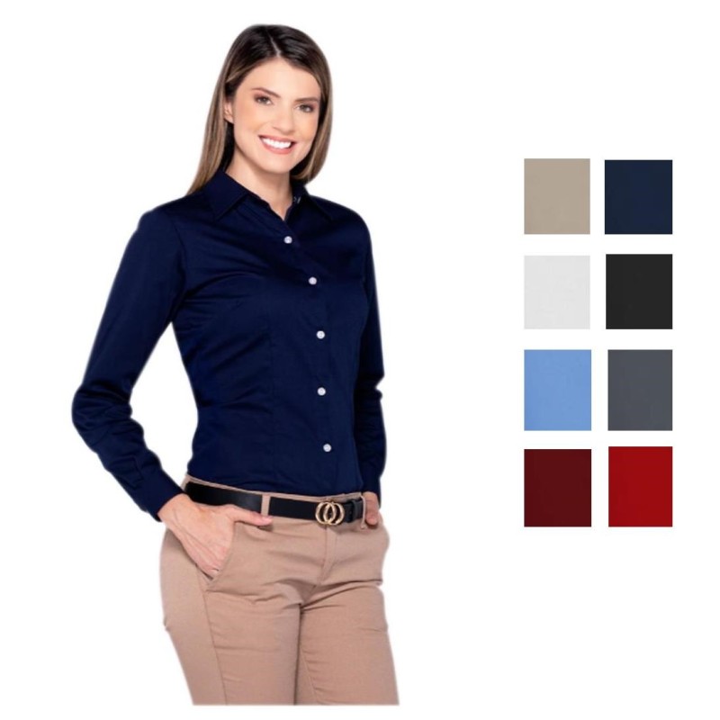 Blusa de Gabardina, Manga Larga, con Silueta para Dama,Yazbek