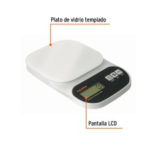 Báscula Digital para Cocina, Plato de Vidrio, 5 Kg, Truper