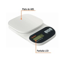 Bascula Digital para Cocina, Plato de ABS, 5 Kg, Truper