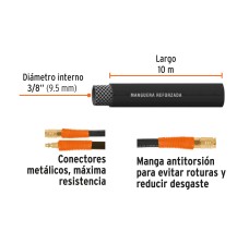 Manguera para Compresor, de Hule, 10m X 3/8", Truper