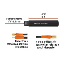 Manguera para Compresor, de Hule, 15m X 3/8", Truper