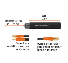 Manguera para Compresor, de Hule, 7.5m X 3/8", Truper