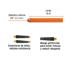 Manguera para Compresor, de Pvc, 15m X 1/4", Truper