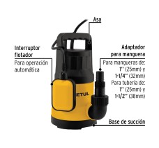 Bomba Sumergible Plástica, 1 Hp para Agua Limpia, Pretul