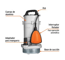 Bomba Sumergible Cubierta Aluminio, Agua Limpia, 1 Hp, Truper