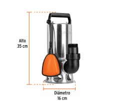 Bomba Sumergible Acero Inoxidable, Agua Sucia, 1 Hp, Truper