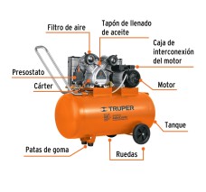 Compresor de Aire, con Banda, Horizontal 120L, 4HP, 220V Truper