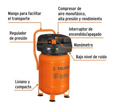 vCompresor Libre de Aceite Compacto 30L, 3HP, 127V, Truper