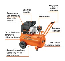 Compresor de Aire, Lubricado, Horizontal 50L, 3HP, 127V, Truper
