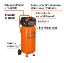 Compresor Libre de Aceite Compacto 50L, 3HP, 127V, Truper