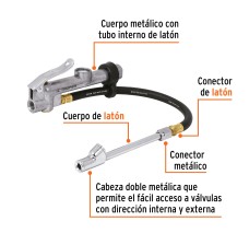 Inflador Calibrador, Cabeza Doble, Profesional, 1/4 NPT, TRUPER