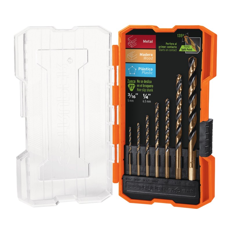 Juego de 7 Brocas HSS para Metal en Estuche, Truper Expert