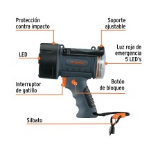 Linterna Reflectora Led 2000 Lm, Recargable, Truper