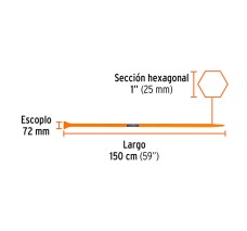 Barreta de punta de 1"x150 cm, escoplo 72 mm,Truper