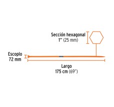 Barreta de punta de 1"x175 cm, escoplo 72 mm,Truper