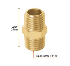 Niple de latón, macho-macho, cuerda 1/4" NPT, TRUPER
