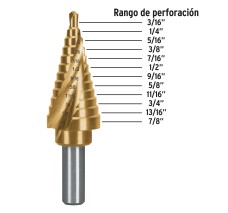 Broca Escalonada de Titanio 12 Escalones 3/16" a 7/8", Expert