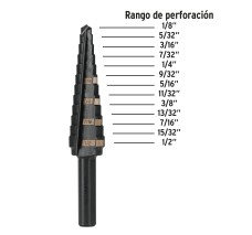 Broca Escalonada Óxido Negro 13 Escalones 1/8" a 1/2”,Truper