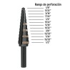 Broca Escalonada Óxido Negro 13 Escalones 1/8" a 1/2”,Truper