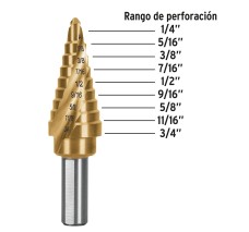 Broca Escalonada Titanio de 9 Escalones 1/4" a 3/4", Expert